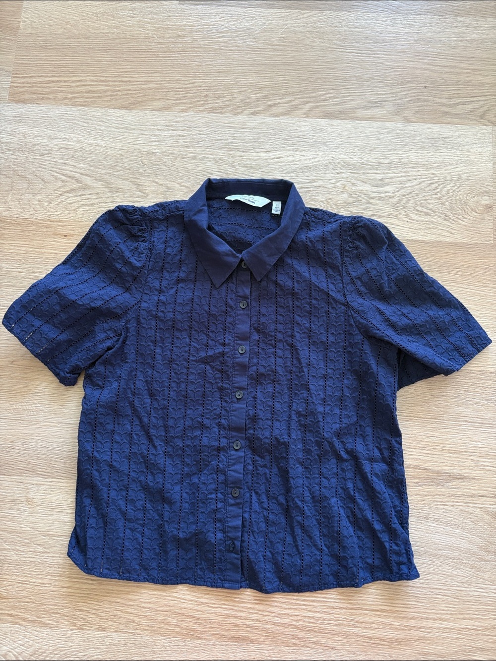 & Other Stories Navy Eyelet Short Sleeve Button-Up